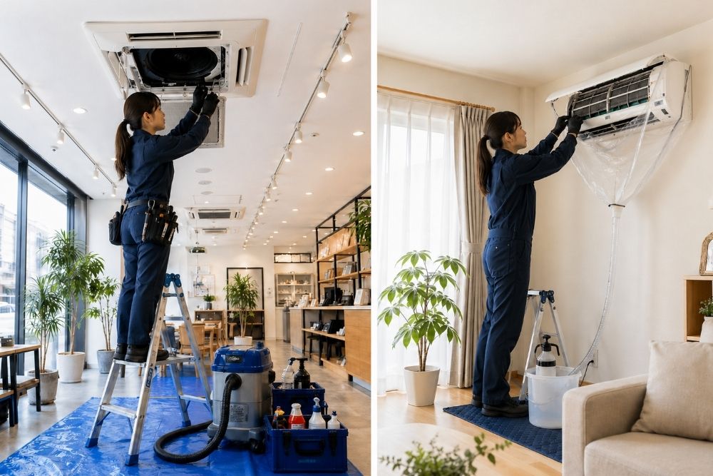 業務用と家庭用エアコンクリーニングの違い